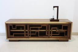 American Walnut Media Cabinet With Sliding Doors - thumbnail 1