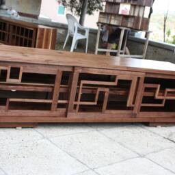 American Walnut Media Cabinet With Sliding Doors - thumbnail 2