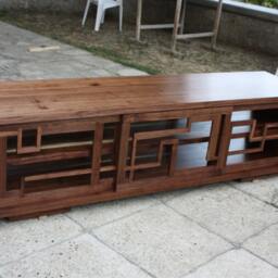 American Walnut Media Cabinet With Sliding Doors - thumbnail 3