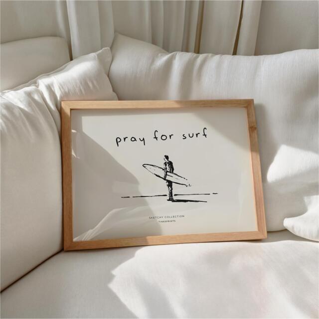 Pray For Surf Poster Coastal Illustration Wall Art Surfing Landscape Horizontal Print - image 1