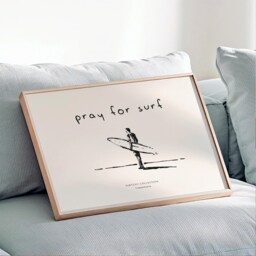 Pray For Surf Poster Coastal Illustration Wall Art Surfing Landscape Horizontal Print - thumbnail 3