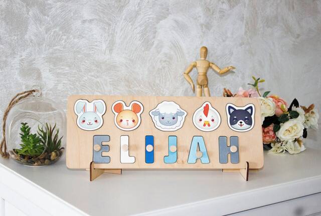 Name Puzzle, Custom Boy Gift, Wooden Toys, Easter Gift For Kids, Personalized First Baby, Montessori Busy Board - image 1