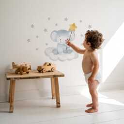 Sweet Elephant On Clouds Nursery Wall Sticker - thumbnail 2
