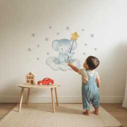Sweet Elephant On Clouds Nursery Wall Sticker