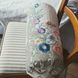 French Farmhouse Shabby Chic Bolster Pillow Vintage Hand Embroidery Unique Lumbar Cushion Floral Flowers L - thumbnail 2
