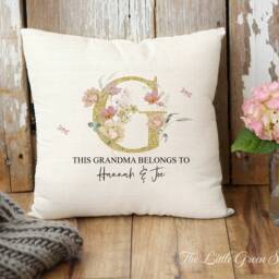 Personalised Nanny Cushion, Floral Linen Pillow, Custom Grandchildren Gift - thumbnail 3
