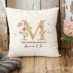 Personalised Nanny Cushion, Floral Linen Pillow, Custom Grandchildren Gift - thumbnail 2