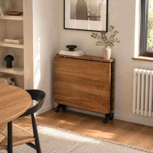 Drop Leaf Oak Dining Table Folding Handmade Furniture - image 1