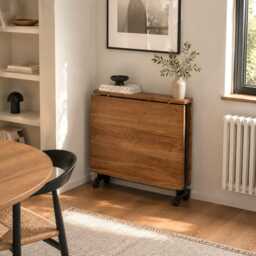 Drop Leaf Oak Dining Table Folding Handmade Furniture - thumbnail 1