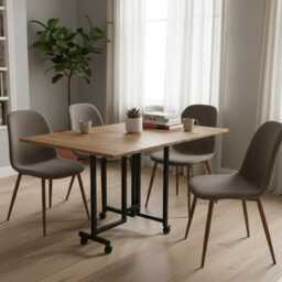 Drop Leaf Oak Dining Table Folding Handmade Furniture - thumbnail 2