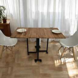 Drop Leaf Oak Dining Table Folding Handmade Furniture - thumbnail 4