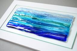 Glass Wall Art Large Ocean Fused Glass Coastal Decor Modern Ocean Waves Beach Bathroom - thumbnail 1
