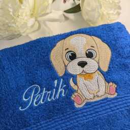 Personalised Kids Bath Towel Embroidered Puppy, Cotton Towel - thumbnail 4