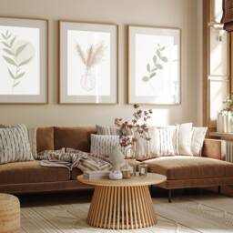 Neutral Wall Prints, Botanical Prints, Bedroom Boho Cream Pampas Grass, Sage Green Home Decor, Hand Drawn Plants, Set Of 3 Prints A2 - thumbnail 2