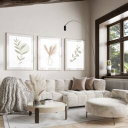 Neutral Wall Prints, Botanical Prints, Bedroom Boho Cream Pampas Grass, Sage Green Home Decor, Hand Drawn Plants, Set Of 3 Prints A2 - thumbnail 1