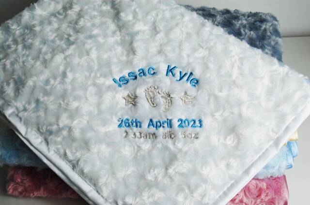 Personalised Baby Blanket Embroidered .this Pretty Rose Bud New Born Boy, Girl Blanket, Keepsake Gift - image 1