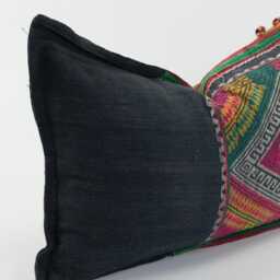 Vintage Embroidered Tai Lu Indigo Lumbar Pillow Cover - 12x20 - thumbnail 3