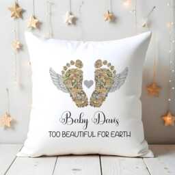 Baby Loss Memorial Cushion, Personalised Baby Keepsake, Too Beautiful For Earth - thumbnail 1