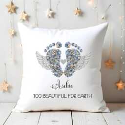 Baby Loss Memorial Cushion, Personalised Baby Keepsake, Too Beautiful For Earth - thumbnail 3