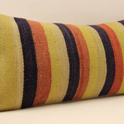 Handwoven Wool Kilim Pillow Cover, Striped Lumbar Cushion - 12x24 - thumbnail 2