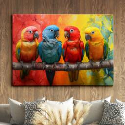 Parrots Vibrant Painting Pet Animal Bird Framed Poster Print & Canvas Wall Decor Art Bedroom Home Interior Gift For Lover