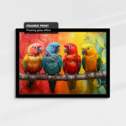 Parrots Vibrant Painting Pet Animal Bird Framed Poster Print & Canvas Wall Decor Art Bedroom Home Interior Gift For Lover - thumbnail 2