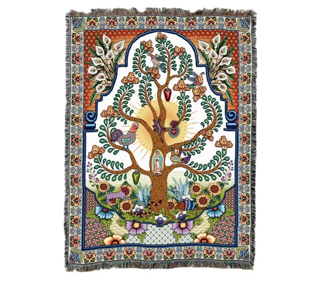 Arboles De La Vida Guadalupe Virgin Mary Woven Tapestry Throw Blanket, Large Soft Comforting 100% Cotton Made in Usa 72x54 - image 1