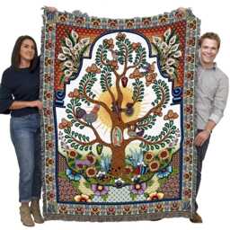 Arboles De La Vida Guadalupe Virgin Mary Woven Tapestry Throw Blanket, Large Soft Comforting 100% Cotton Made in Usa 72x54 - thumbnail 2