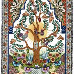Arboles De La Vida Guadalupe Virgin Mary Woven Tapestry Throw Blanket, Large Soft Comforting 100% Cotton Made in Usa 72x54 - thumbnail 3
