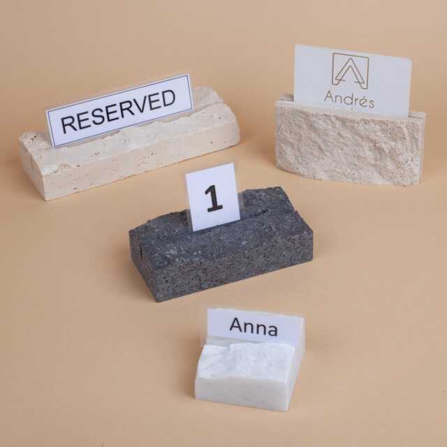 Travertine Card Holder, Marble Menu Rustic & Sign Stone Wedding Place Holders, Name Tag Holder - image 1