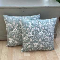 William Morris Floral Cushion Cover Rococo Duck Egg Blue Linen Pillow Sham - thumbnail 3
