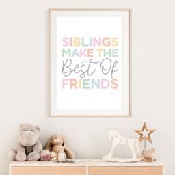 Brother & Sisters Wall Art, Sibling Prints, Rainbow Bedroom Decor, Shared Muted Colours, Playroom Bro Sis - thumbnail 2