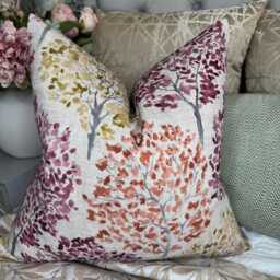 Decorative Trees Design Cushion Cover, Modern Throw Pillow Cover For Sofa -Chair Window Seat, Pink Ochre Orange , John Lewis Leckford Fabric - thumbnail 4