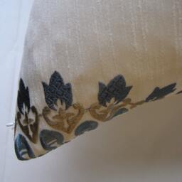 Embroidered Medallion Pillow Cover, Slate Blue Gray Tan, Kravet Fabric - thumbnail 3