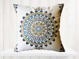 Embroidered Medallion Pillow Cover, Slate Blue Gray Tan, Kravet Fabric - thumbnail 1