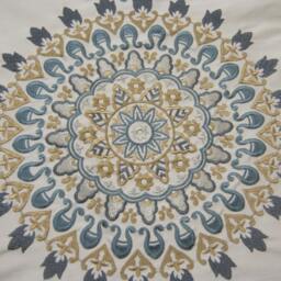 Embroidered Medallion Pillow Cover, Slate Blue Gray Tan, Kravet Fabric - thumbnail 2