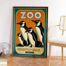 Vintage London Zoo Poster, Penguins, Retro Print, Historical Museum Wall Art, Animal Art Gift, A1/A2/A3/A4 - thumbnail 3