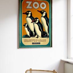 Vintage London Zoo Poster, Penguins, Retro Print, Historical Museum Wall Art, Animal Art Gift, A1/A2/A3/A4 - thumbnail 2