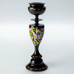 Ukrainian Hand Painted Wooden Tall Candle Stick Holder, Handmade Black Table Home Decor, Petrykivka Gift Ukraine Shop, S072 - thumbnail 3