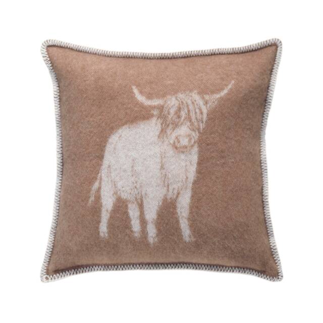 Brown Highland Cow Cushion Cover - Pure Wool Reversible Pillowcase 45 X 45cm/ 18 18 - image 1