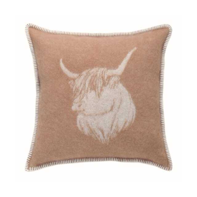 Brown Highland Cow Cushion Cover - Pure Wool Reversible Pillowcase 45 X 45cm/ 18 18 - image 1