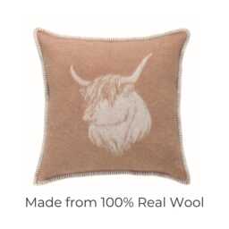 Brown Highland Cow Cushion Cover - Pure Wool Reversible Pillowcase 45 X 45cm/ 18 18 - thumbnail 4