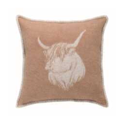 Brown Highland Cow Cushion Cover - Pure Wool Reversible Pillowcase 45 X 45cm/ 18 18 - thumbnail 1