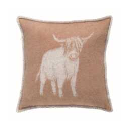 Brown Highland Cow Cushion Cover - Pure Wool Reversible Pillowcase 45 X 45cm/ 18 18 - thumbnail 2