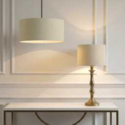 Cream Matt Velvet Drum Lampshade - Wall, Table, Floor Ceiling Lamp Custom Sizes & Lining Options Handmade Bespoke Light Shade UK - thumbnail 2
