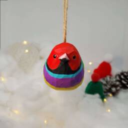 Gouldian Finch Hanging Christmas Ornaments Wooden Hand Carved Painted Bird - thumbnail 2
