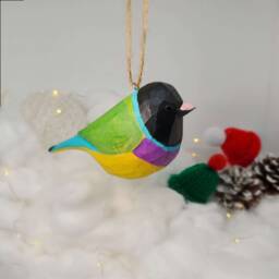 Gouldian Finch Hanging Christmas Ornaments Wooden Hand Carved Painted Bird - thumbnail 4