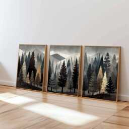 Mountain Forest Poster Set Of 3 Scandinavian Woodland Wall Art - thumbnail 2