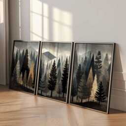 Mountain Forest Poster Set Of 3 Scandinavian Woodland Wall Art - thumbnail 3