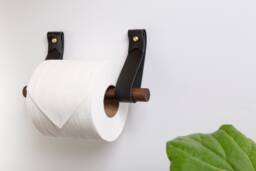 Toilet Roll Holder Kit with Leather Hooks & Wood Dowel Wall Mounted Tp Holder Farmhouse Bathroom Decor Art Scandinavian Accessories For Bath